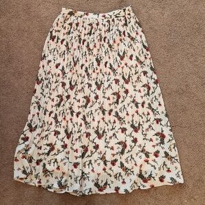 Floral Pleated Skirt - Cream and Red